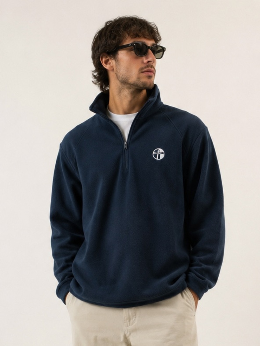 Men's Navy Quarter-Zip Pullover with Chest Emblem